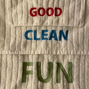 Swell Cream Bath Towels with Red, Blue, and Green Embroidery good clean fun